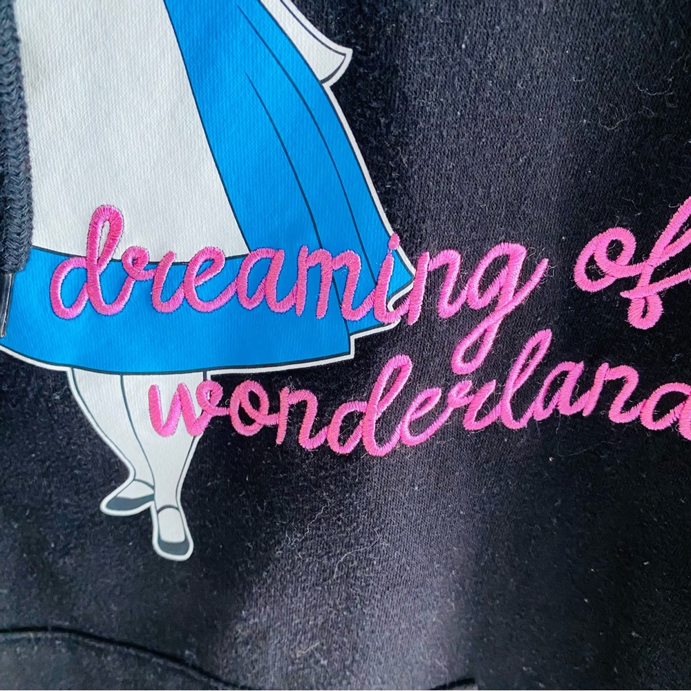 Disney Alice in Wonderland Black Graphic Embroidered Hoodie Womens Small - Picture 4 of 7